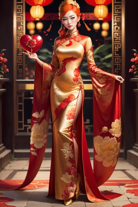 00087-full body, (ginger hair_1.3), woman,  lun4r_dr3ss,sexy, red cheongsam, gold embroidery, long sleeves, large ornate headdress wit.png